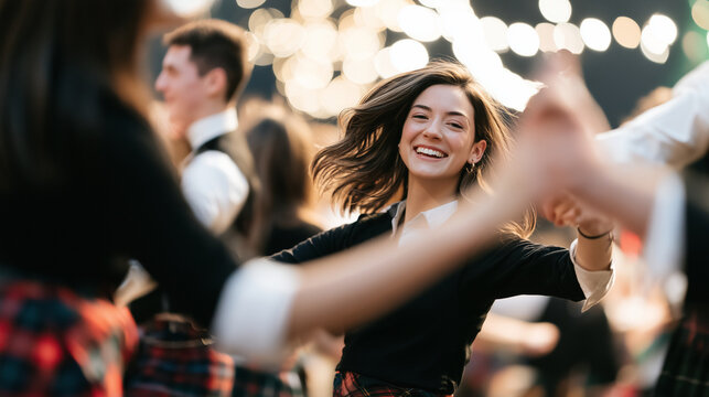 Joyful Young People Celebrating Together During a Traditional Scottish St