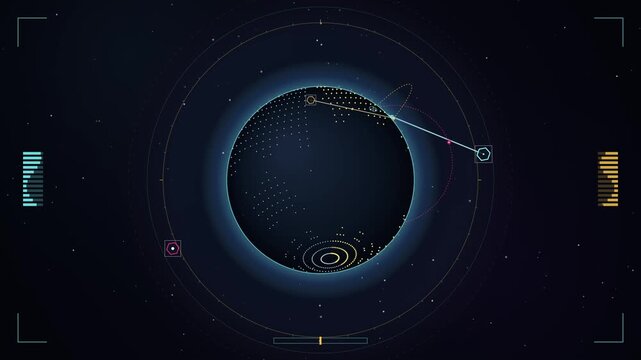 Futuristic Digital Earth Globe HUD Interface Spinning in Outer Space