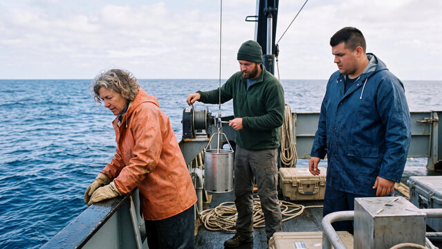 Concept of the marine expedition and oceanography.