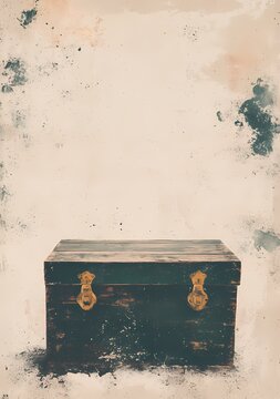 Antique wooden treasure chest with gold hardware sitting against a textured background for vintage exploration decor