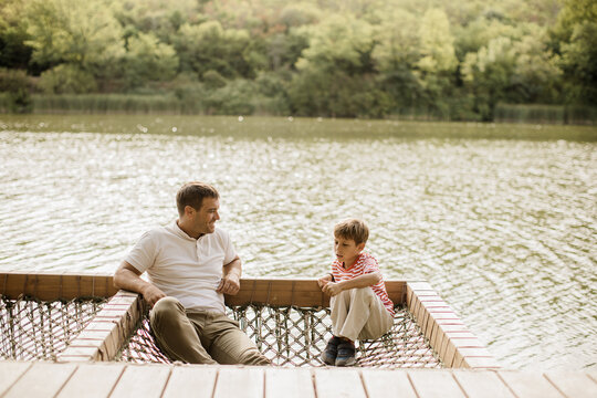 Quality time by the serene lake on a warm afternoon