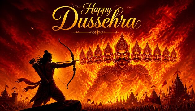 Happy Dussehra and Subh Vijayadashami with ravan dahan