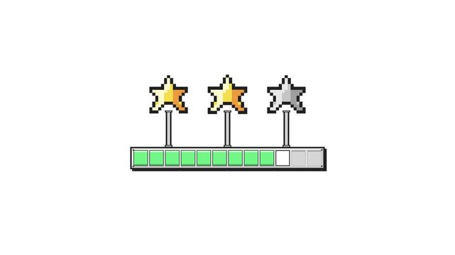 Pixel art loading bar with stars filling up in retro video game style