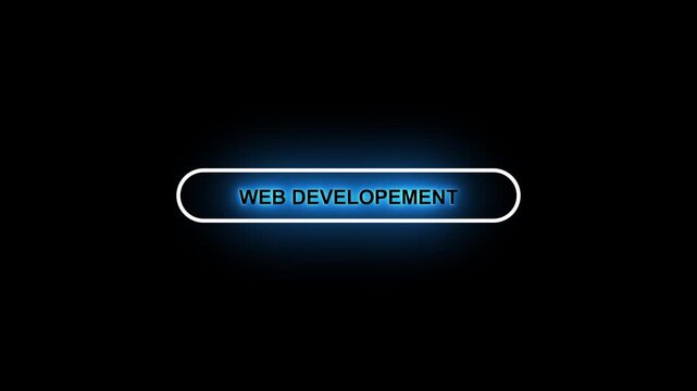 Neon web developement button animation on transparent background. Upload now button click animation. button with icon animation concept. Glowing neon text web developement animation