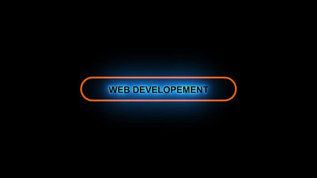 Neon web developement button animation on transparent background. Upload now button click animation. button with icon animation concept. Glowing neon text web developement animation