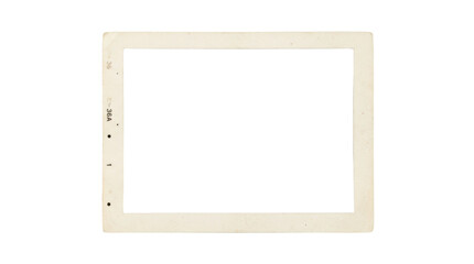 A vintage photographic frame with sprocket holes and film border numbering, isolated on transparent background