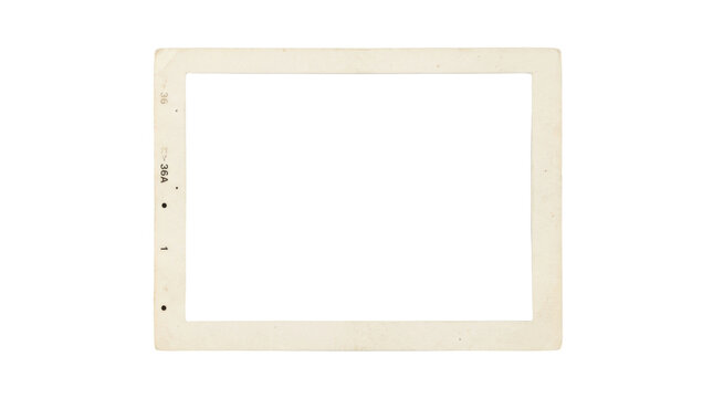 A vintage photographic frame with sprocket holes and film border numbering, isolated on transparent background