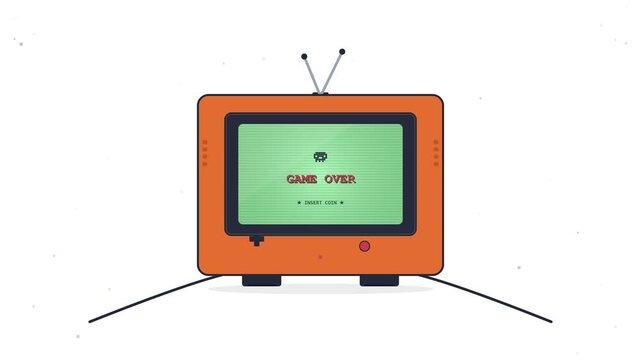 Retro arcade television screen displaying game over text and pixel alien