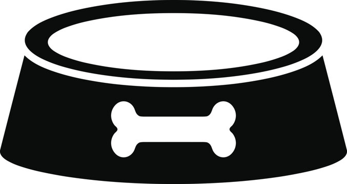 Pet food bowl silhouette illustration featuring a simple dog feeding dish with a bone symbol and wide stable base