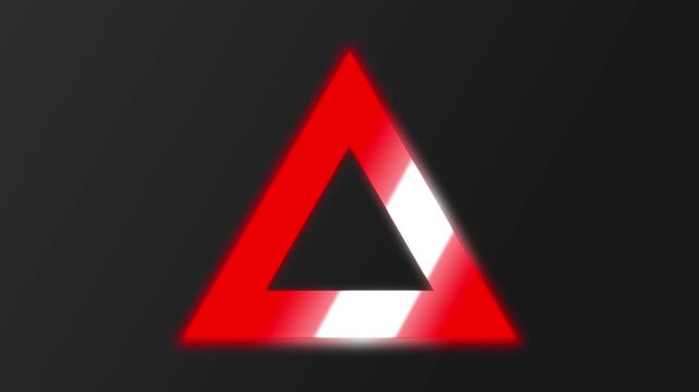 Glowing red neon triangle abstract geometric shape on a dark gradient background.