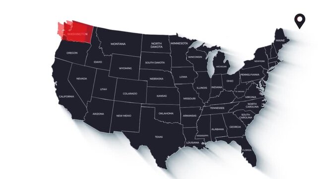 3D Animated Map of the United States Highlighting Washington State with Informational Callout