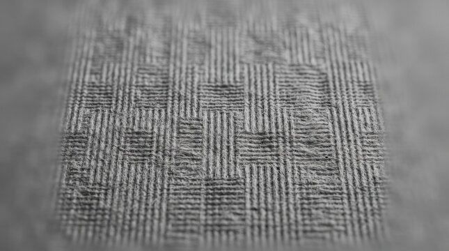 Microscopic view of a grey fabric surface with a woven grid pattern