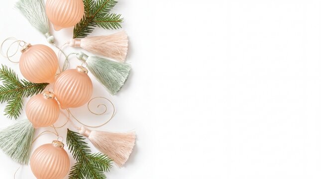 Commercial Christmas Banner with Frosted Apricot Peach Glass Holiday Isolated on White Background