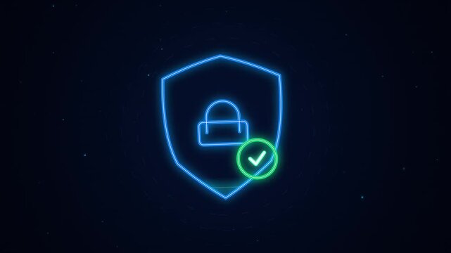 Modern digital security shield with glowing lock and checkmark icon design