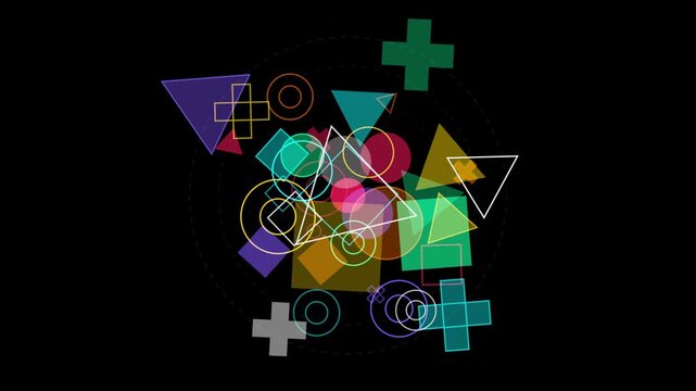 Colorful Geometric Shapes Abstract Design With Circles And Lines Pattern