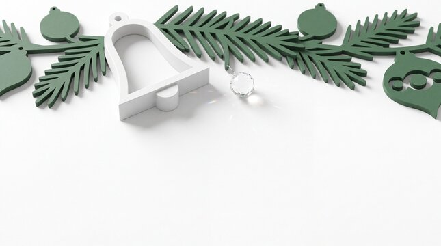 Christmas Background Banner with Modernist 3d Geometric Holiday Bell Isolated on White Background