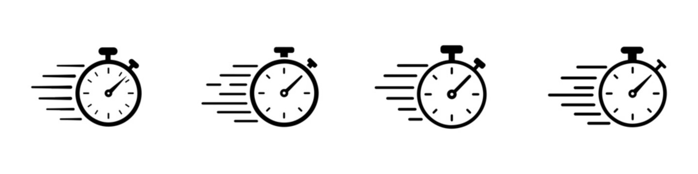 Shortest time stopwatch vector icon set with speed timer, fast deadline and quick response symbols.