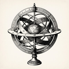 Obraz premium Antique brass armillary sphere etching illustration