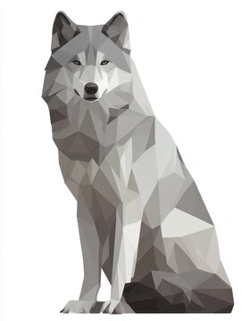 Low Poly Geometric Wolf Illustration In Grey Tones Isolated On White Background