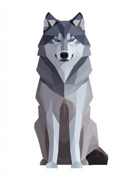 Low Poly Geometric Wolf Illustration With Shades Of Grey Against A Clean Plain White Background