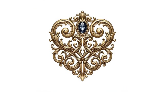 Elegant Golden Baroque Decorative Element with Central Gemstone Ornament