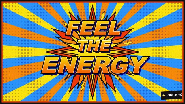 Dynamic comic book style graphic background featuring an explosive typography design with a radiating starburst pattern and high energy motion effects
