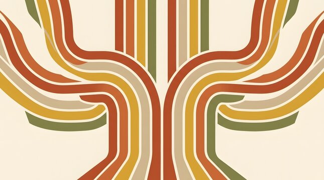 Retro 70s style curved stripes background, in earthy tones, abstract pattern 1970s seventies