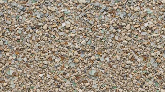 Natural beach gravel and sea glass texture background