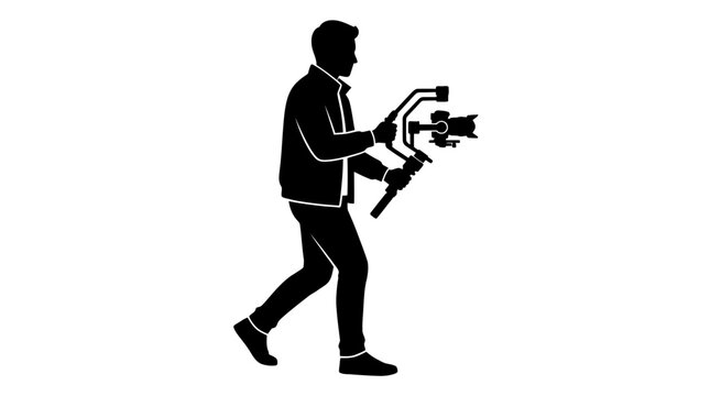 Professional cameraman using digital camera and gimbal stabilizer for movie production silhouette illustration