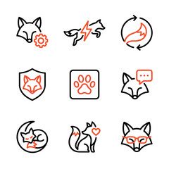 Obraz premium Fox Vector Icon Set, Minimalist Animal Outline Icons, Design Elements for Branding and Illustration