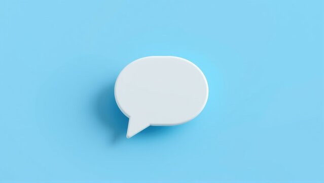 White speech bubble centered on light blue background. Minimalist design, clean aesthetic, simple communication symbol. Shadow adds depth.