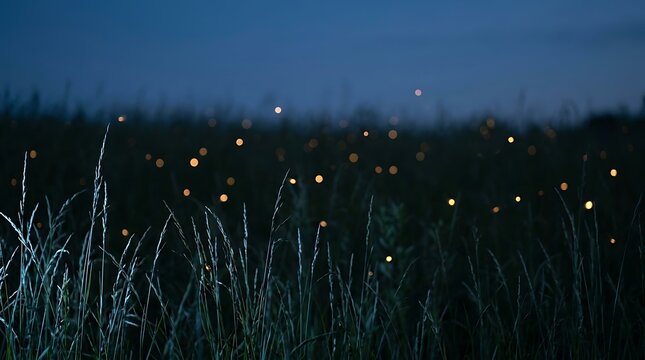 Magical Firefly Swarm Lighting Up Tall Grass at Twilight