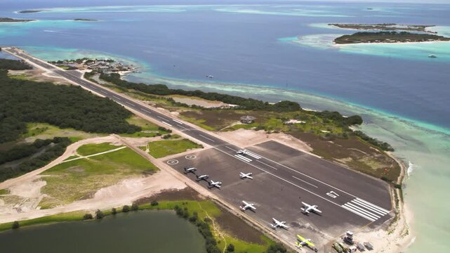 Aerial view of Los Roques airport in Venezuela.