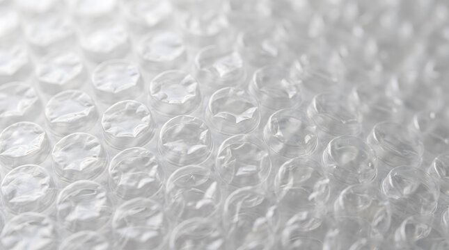 Transparent bubble wrap texture, white plastic cushioning material for shipping, protective air bubble packaging background for logistics and moving