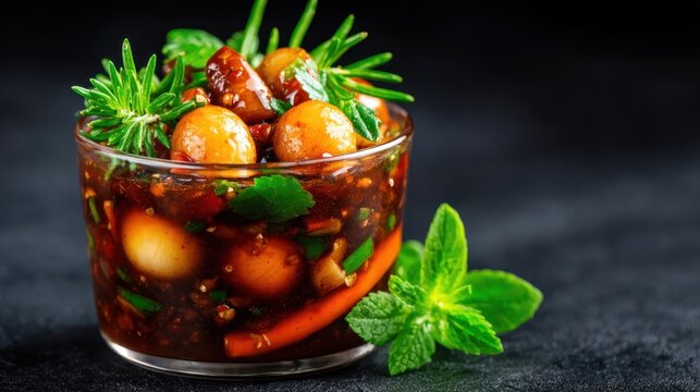 A gourmet bowl filled with fresh herbs and spices, emphasizing the anchor elements of culinary art while inviting passion for flavor and cooking creativity.