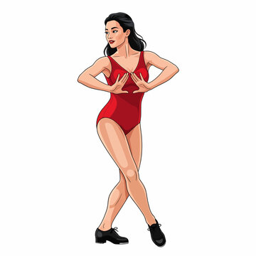 Female Musical Theater Tap Dance Actress in Red Leotard