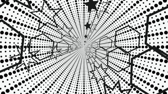 Star heptagon geometric tunnel fly through seamless loop motion