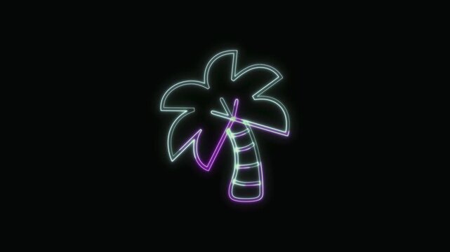  Coconut Tree Icon Neon Seamless Loop 4K with Black Background Animated Promotional Typography for Video Editing