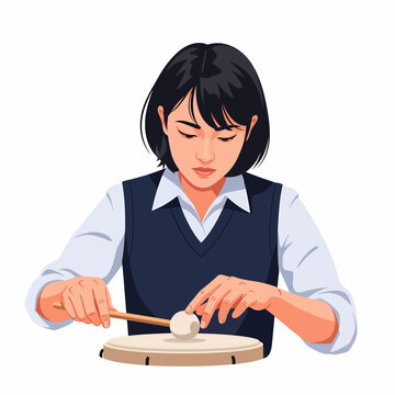 Female Tympanist Replacing Felt Drumstick Head