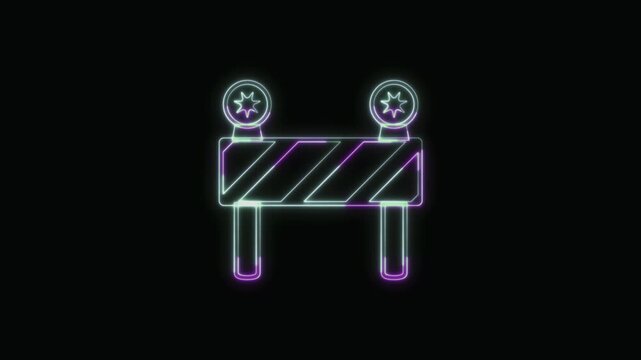  Construction Barrier Icon Neon Seamless Loop 4K with Black Background Animated Promotional Typography for Video Editing