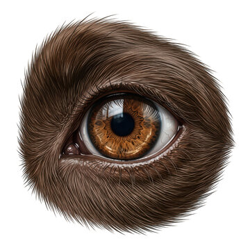 Realistic brown dog eye with fur isolated on transparent background