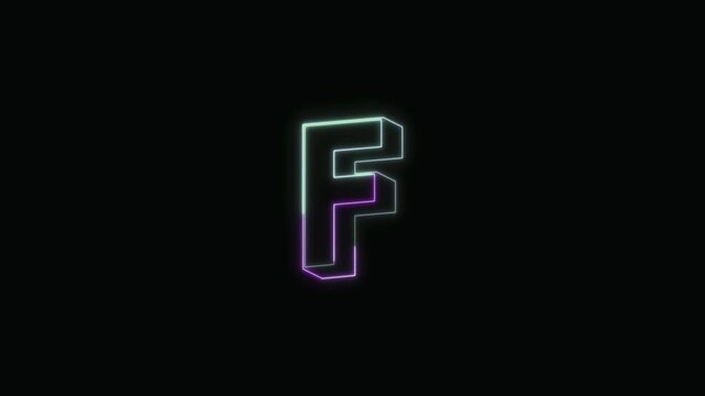  Alphabet F Neon Text Seamless Loop 4K with Black Background Animated Promotional Typography for Video Editing