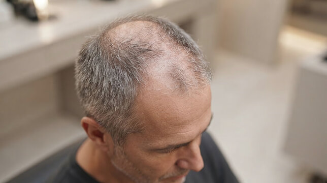 Male Pattern Baldness Scalp Treatment: Hair Loss and Hair Restoration for Aging Men in Barber Shop Setting