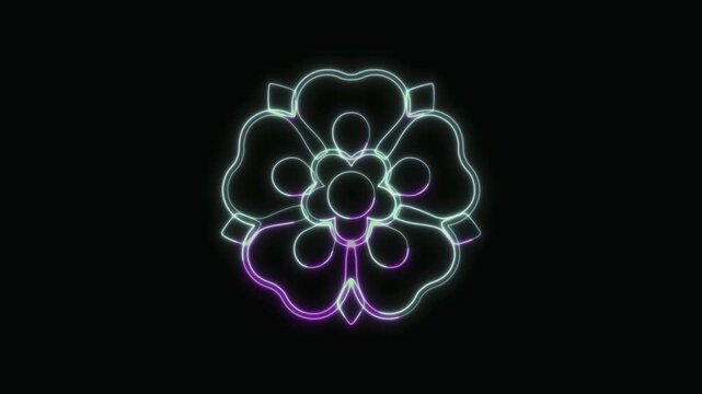  Flower Icon Neon Seamless Loop 4K with Black Background Animated Promotional Typography for Video Editing