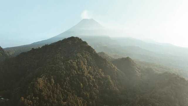 Aerial view of Kaliurang and Mount Merapi, Indonesia.
