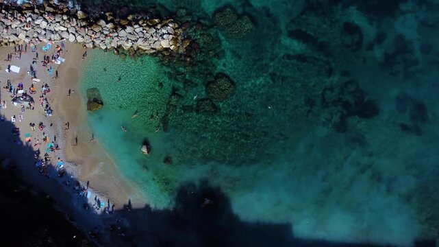 Aerial view of Spiaggia Marina Grande in Capri, Italy.