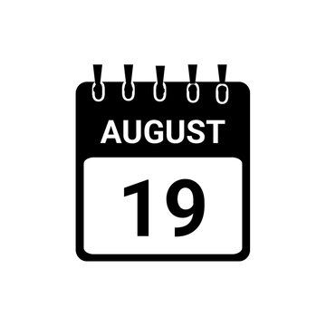 August 19 Calendar date Vector icon Illustration. Day calendar with date August 19. Checklist day calendar.