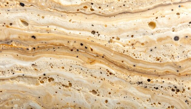 Warm and neutral stone surface background featuring natural beige travertine or limestone texture with organic speckled wavy patterns for minimalist interior design and luxury wall tiles