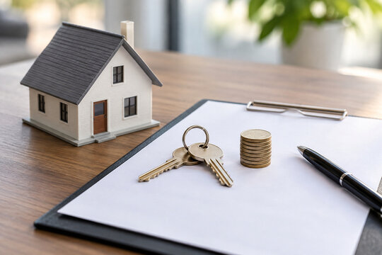House keys and coins on a blank mortgage document