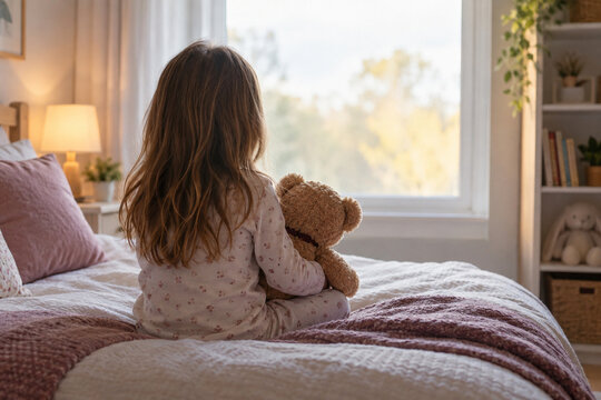 Child holding a teddy bear for comfort